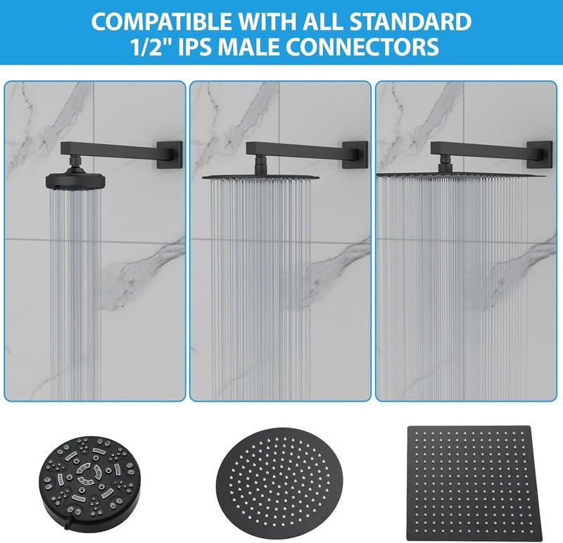 Lordear 20 Inch Shower Arm Black,Rain Shower Head Extension Arm With Flange and Teflon Tape,304 Stainless Steel Rain Shower Arm Wall Mounted - Image 3
